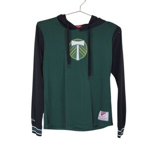 Mitchell & Ness Portland Timbers Long Sleeve Hooded Mesh Top Size S